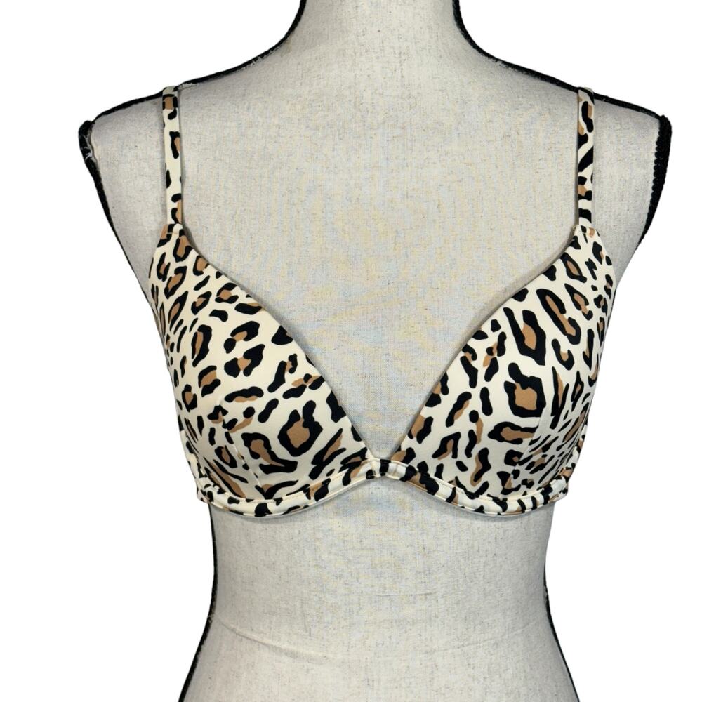 Shade & Shore 34C Bikini Top Swim Leopard Print Molded Cups Adjustable Stretch